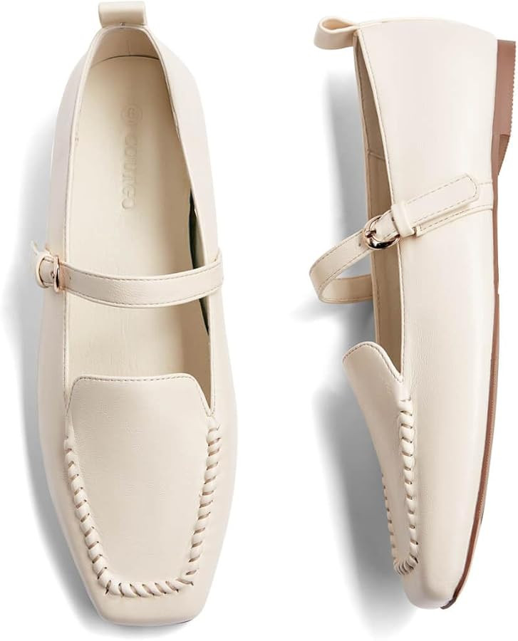 Coutgo Womens Ballet Flats Loafers Square Toe Comfortable Dressy Work Office Shoes Mary Jane Flat... | Amazon (US)