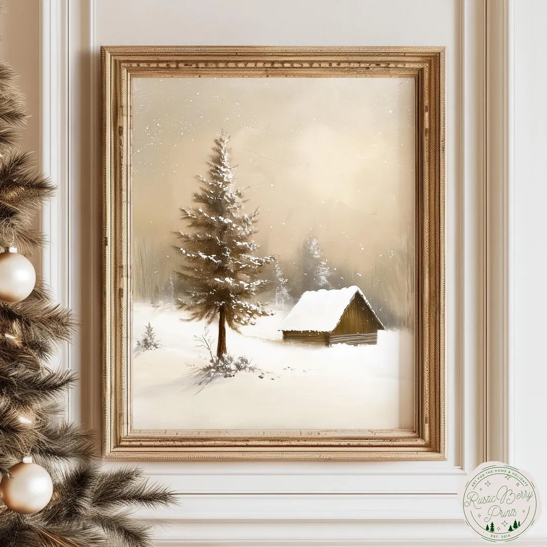 Winter Landscape Art Print Wall Art Holiday Poster Vintage Print Christmas Decor Digital Download... | Etsy (US)
