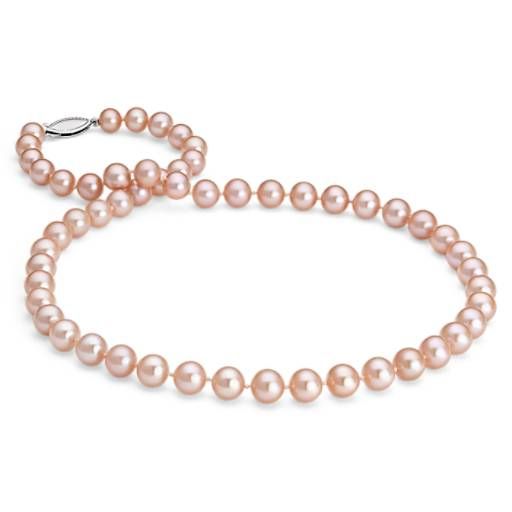Pink Freshwater Cultured Pearl Strand in 14k White Gold (7.0-7.5mm) | Blue Nile CA | Blue Nile