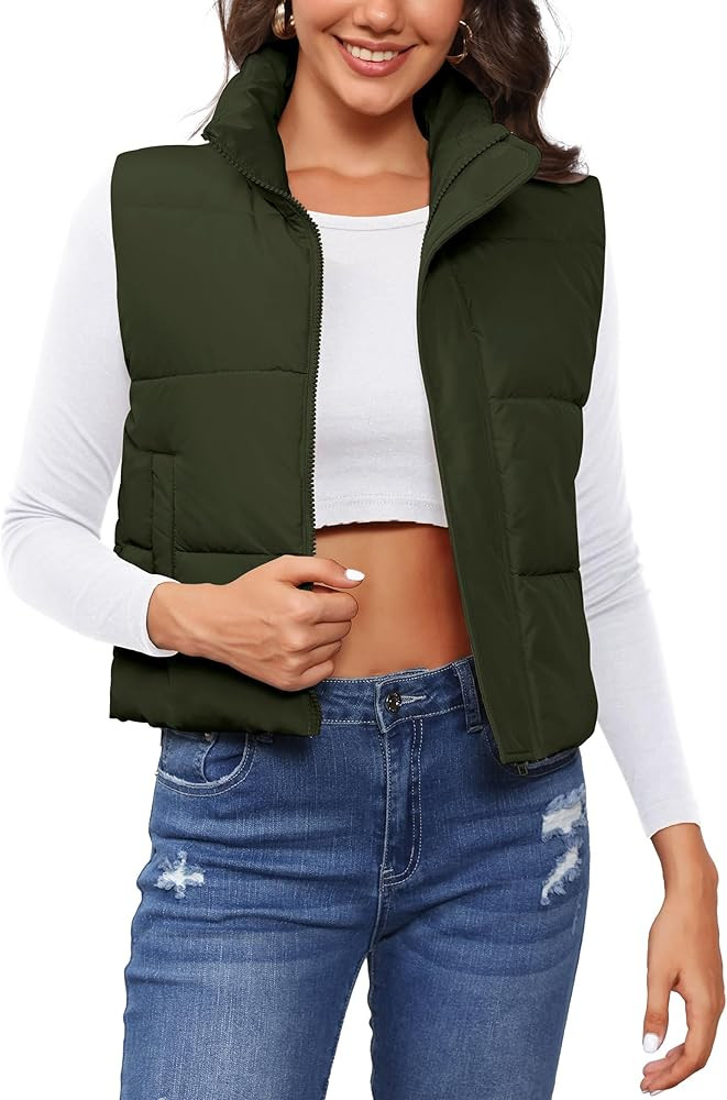 TQD Puffer Vest Women Cropped Puffer Vest Magnetic Button Sleeveless Zip Up Winter Vest For Women... | Amazon (US)