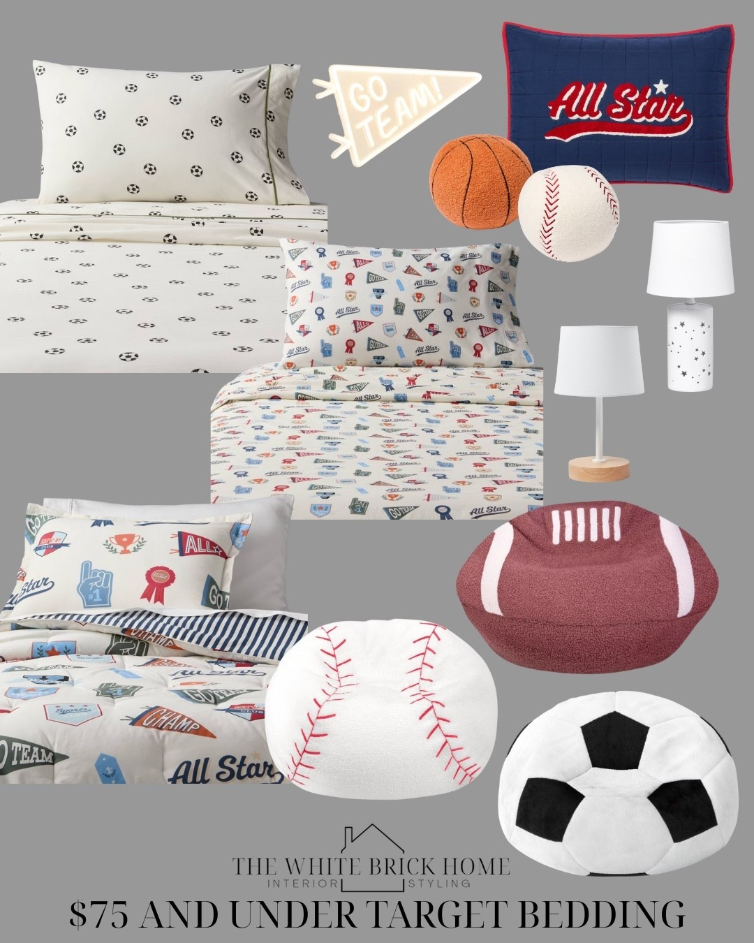 $25 sports themed sheet sets, $50 comforter sets and $75 bean bags from Target! Such a good deal with tons of cute prints to choose from! 
❤️❤️
Boys room, boys bedroom, boys room bedding, boys room decor, boys room sheet set, sports themed bedroom, affordable kids bedding, boys room sports bean bags, sports bean bags, football bedroom, football bean bag, soccer bean bag, table lamp,
Boys room decor, boys room bedding, boys room lamps, kid room, kids bedroom, toddler bedroom, toddler room, home decor, target, target kids room, target boys bedroom, affordable boys room 


#LTKFindsUnder50 #LTKKids #LTKHome