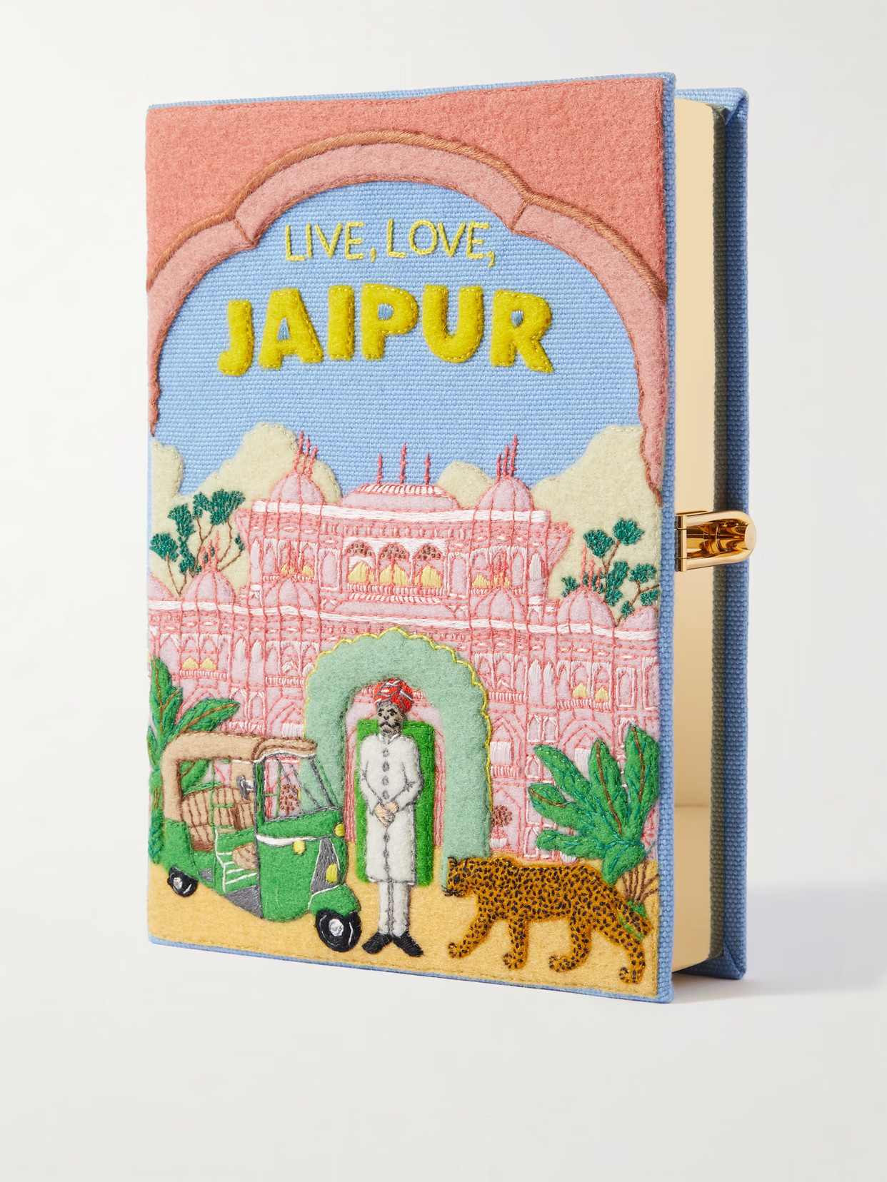 Olympia Le-Tan - Live, Love, Jaipur Embroidered Appliquéd Canvas Clutch - Multi | NET-A-PORTER (US)