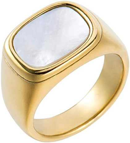 18K Gold Plated Women's Starburst Signet Ring - Minimalist Mother of Pearl Statement Piece | Amazon (US)