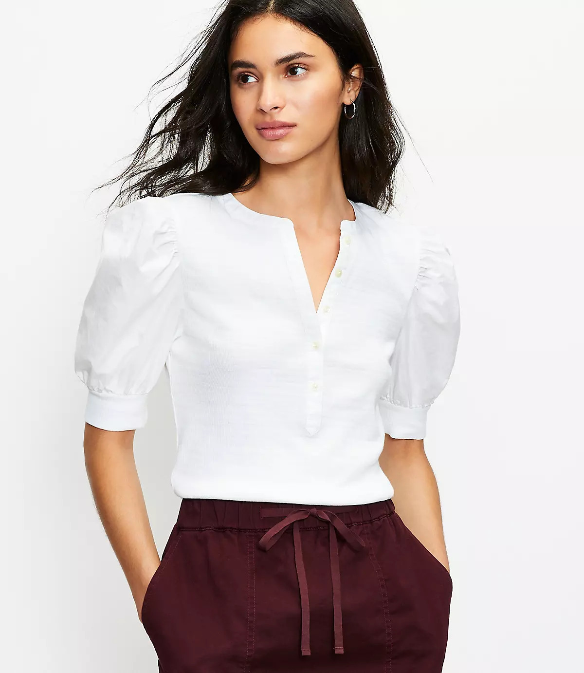 Puff Sleeve Mixed Media Tee | LOFT | LOFT