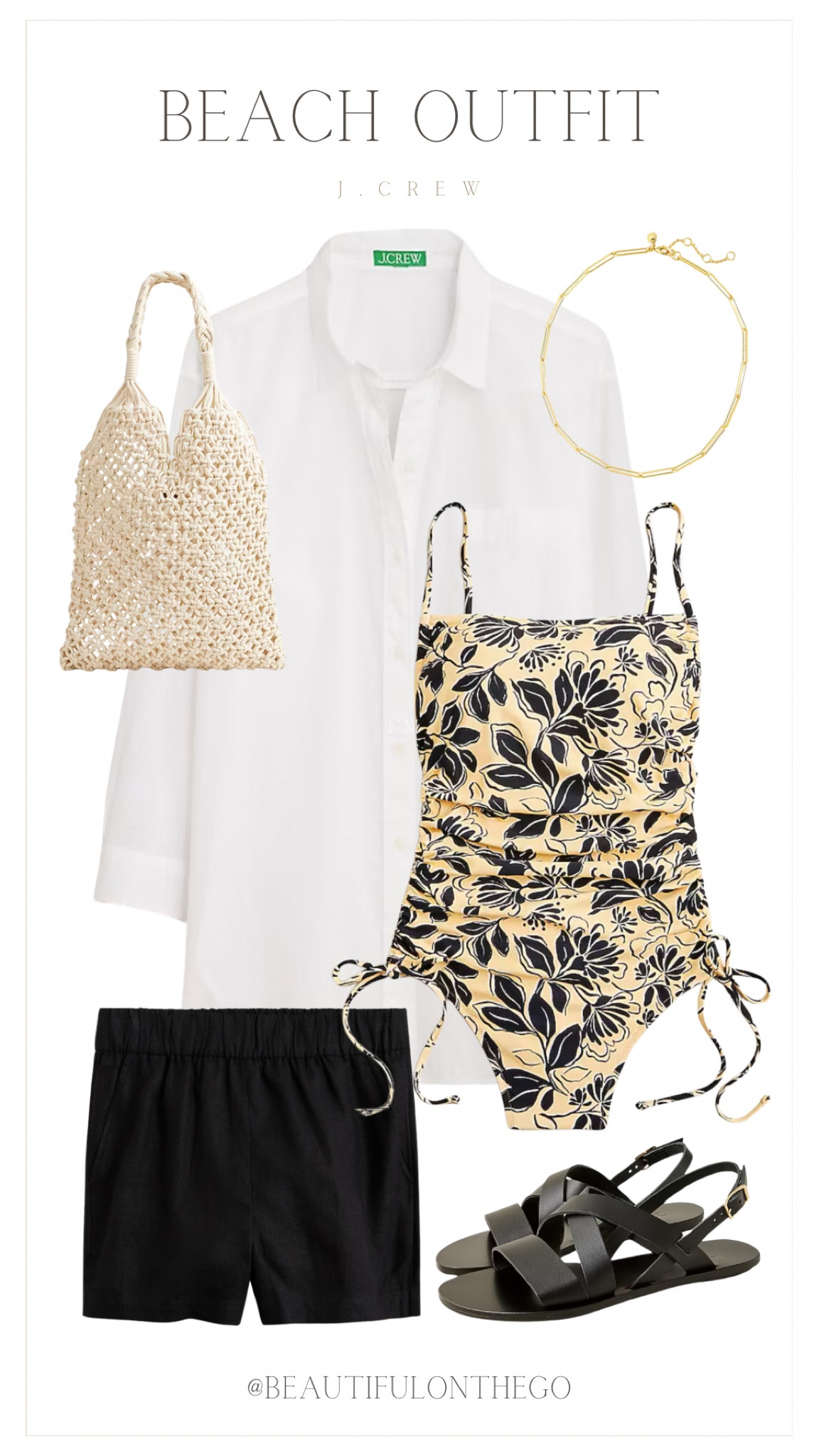 Beach outfit by J.Crew on sale! 
One piece, flattering one piece, ruched one piece. Beach coverup, straw bag, sandals, linen pants. 
#J.Crew
#J.Crewsale
#beachoutfit


#LTKStyleTip #LTKSummerSales #LTKSwim