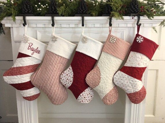One (1) Quilted Christmas Stocking, Country Christmas Stocking, Farmhouse Christmas Stocking, Ros... | Etsy (US)