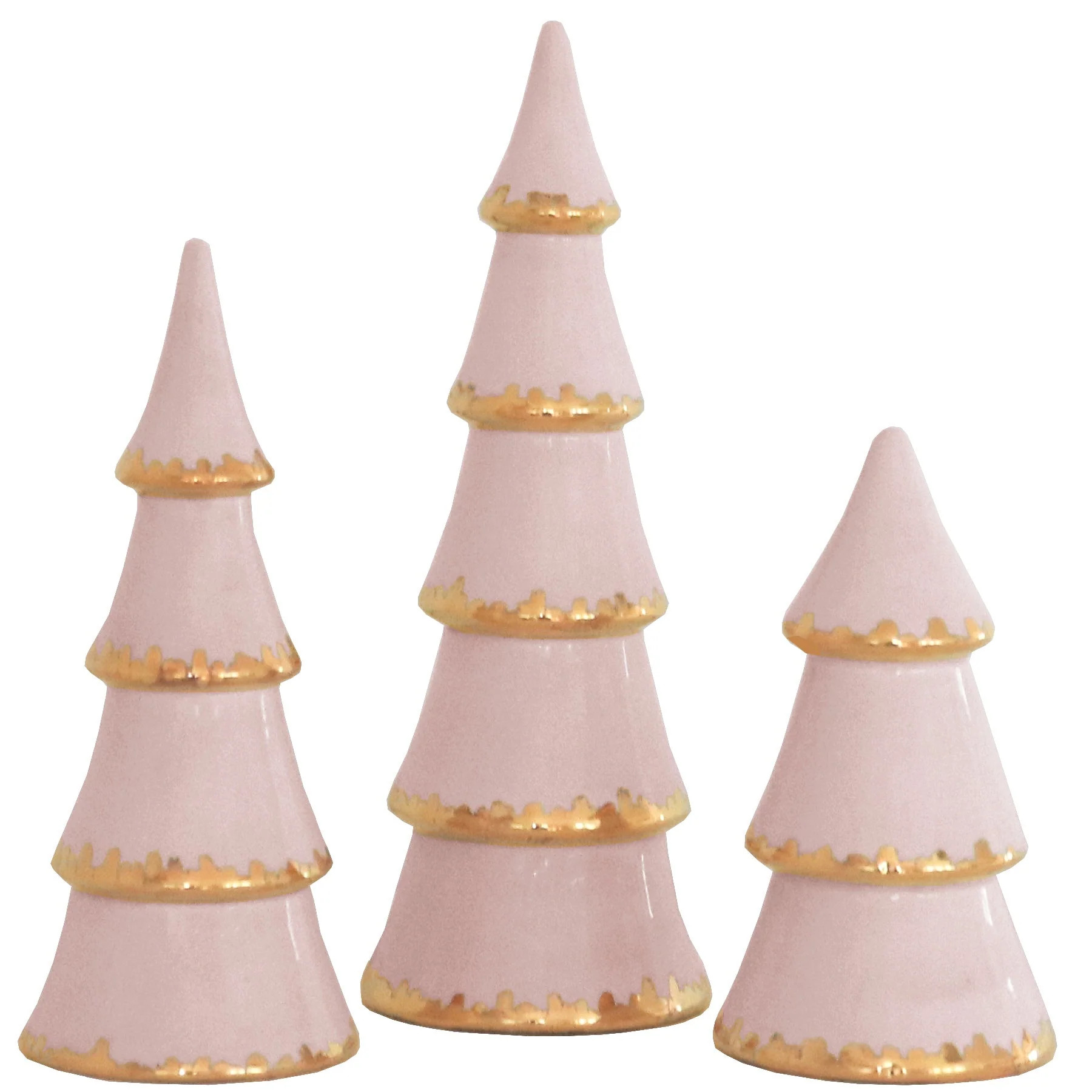 Pink Tiered Christmas Trees with 22K Gold Brushstroke Accent | Ruby Clay Company