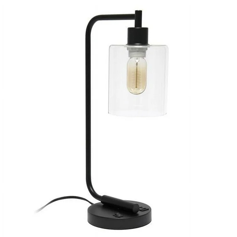 Modern Iron Desk Lamp with USB Port & Glass Shade, Black | Walmart (US)