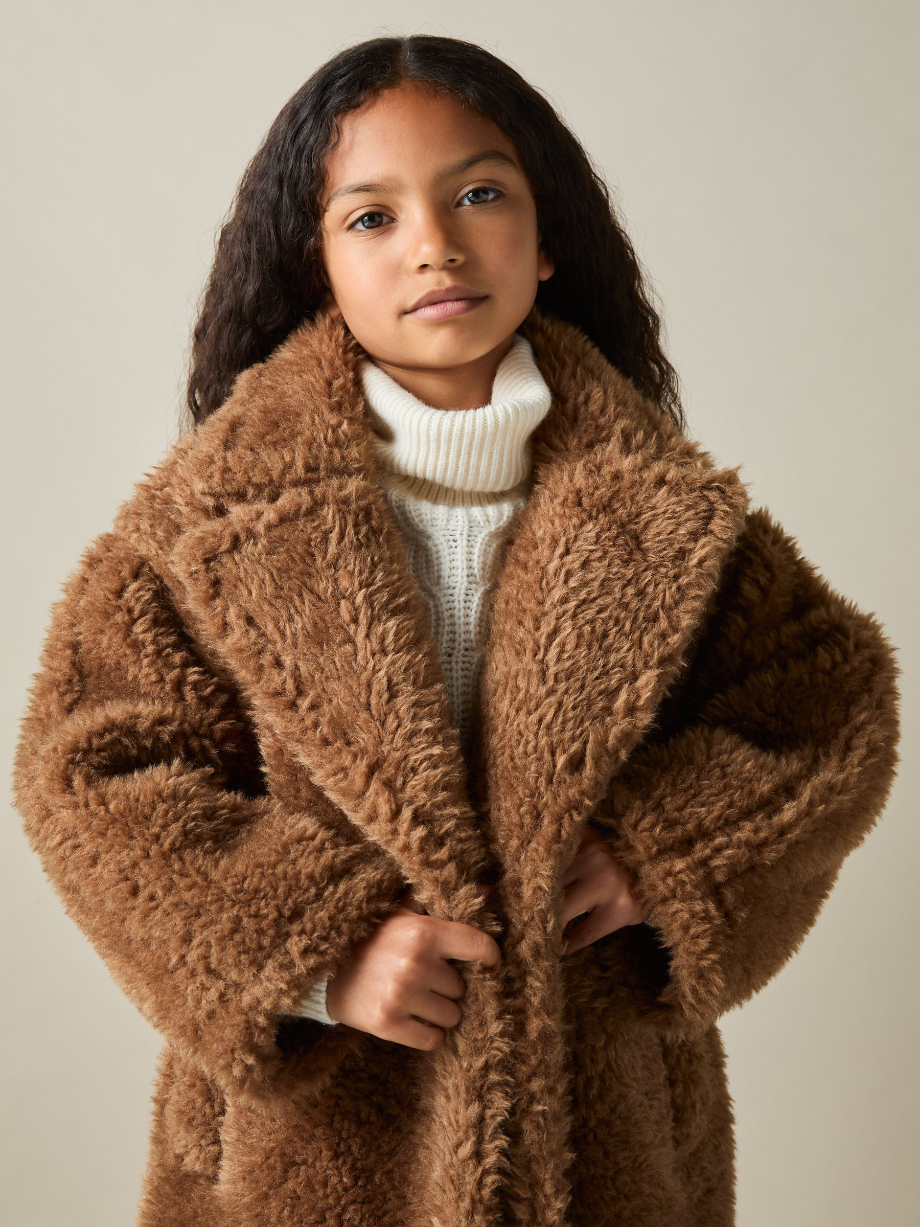 4-9 yrs Longline Teddy Coat with Wool in Brown | Reiss UK