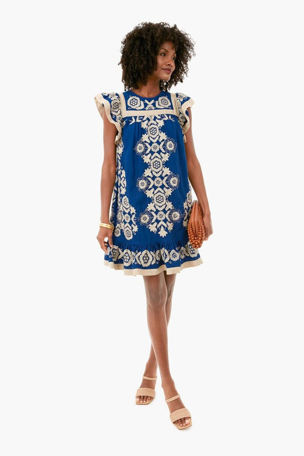 Blueberry Manuela Embroidered Flutter Sleeve Tunic | Tuckernuck (US)