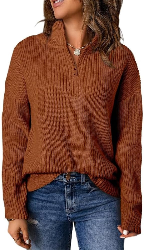 Dokotoo Womens Sweaters Long Sleeve 1/4 Zip Pullover Polo V Neck Dressy Casual Tops | Amazon (US)