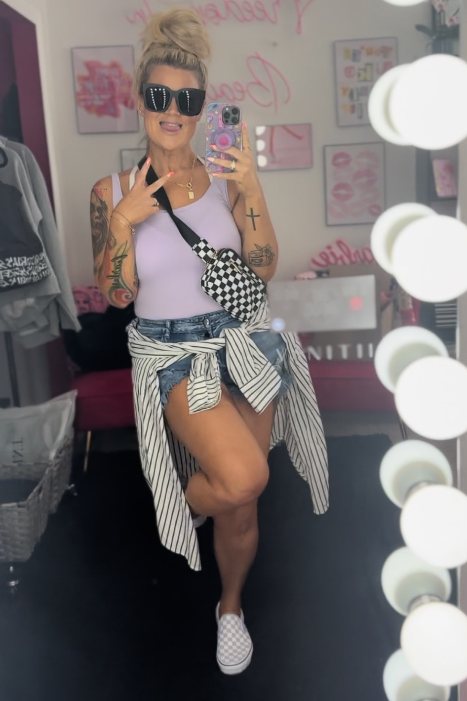 Casual cute summer Florida outfit 💜
Cutoff shorts, checkered vans, a bodysuit and of course a belt bag!

#summeroutfit

#LTKover40 #LTKmidsize #LTKstyletip