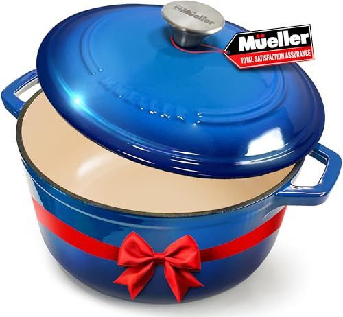 Mueller 6qt Enameled Cast Iron Dutch Oven, Heavy-Duty Casserole and Braiser Pan with Lid and Knob, Safe for All Cooktops, Aqua Blue | Amazon (US)