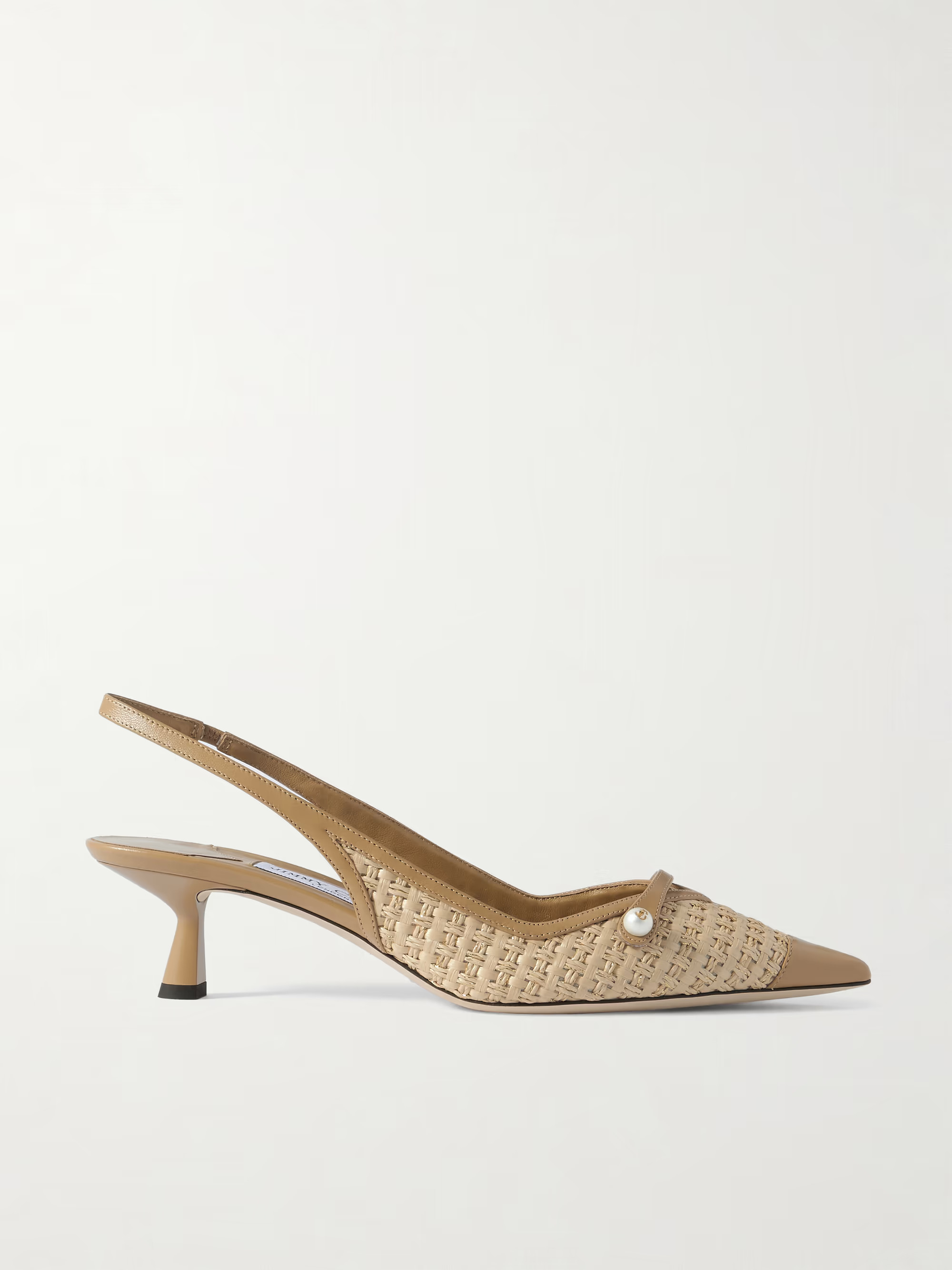 Amita 45 faux pearl-embellished leather-trimmed raffia slingback pumps | NET-A-PORTER (UK & EU)