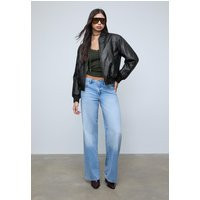 Stradivarius Leather effect padded bomber jacket Black S | Stradivarius (UK)