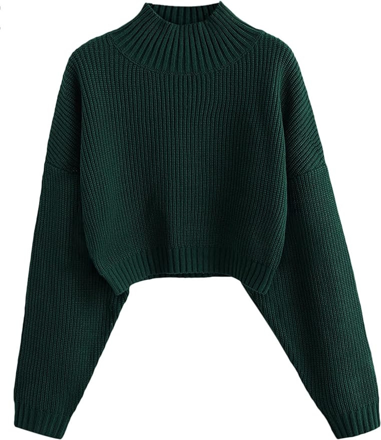 ZAFUL Women's Cropped Turtleneck Sweater Lantern Sleeve Ribbed Knit Pullover Sweater Jumper | Amazon (US)
