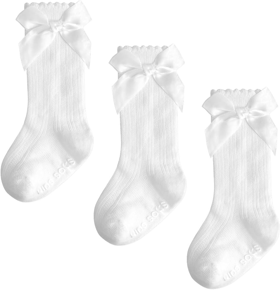 Baby Knee High Socks Girl Non Slip Toddler Stockings Cotton Bow Ruffle Newborn Long Socks Infant ... | Amazon (US)