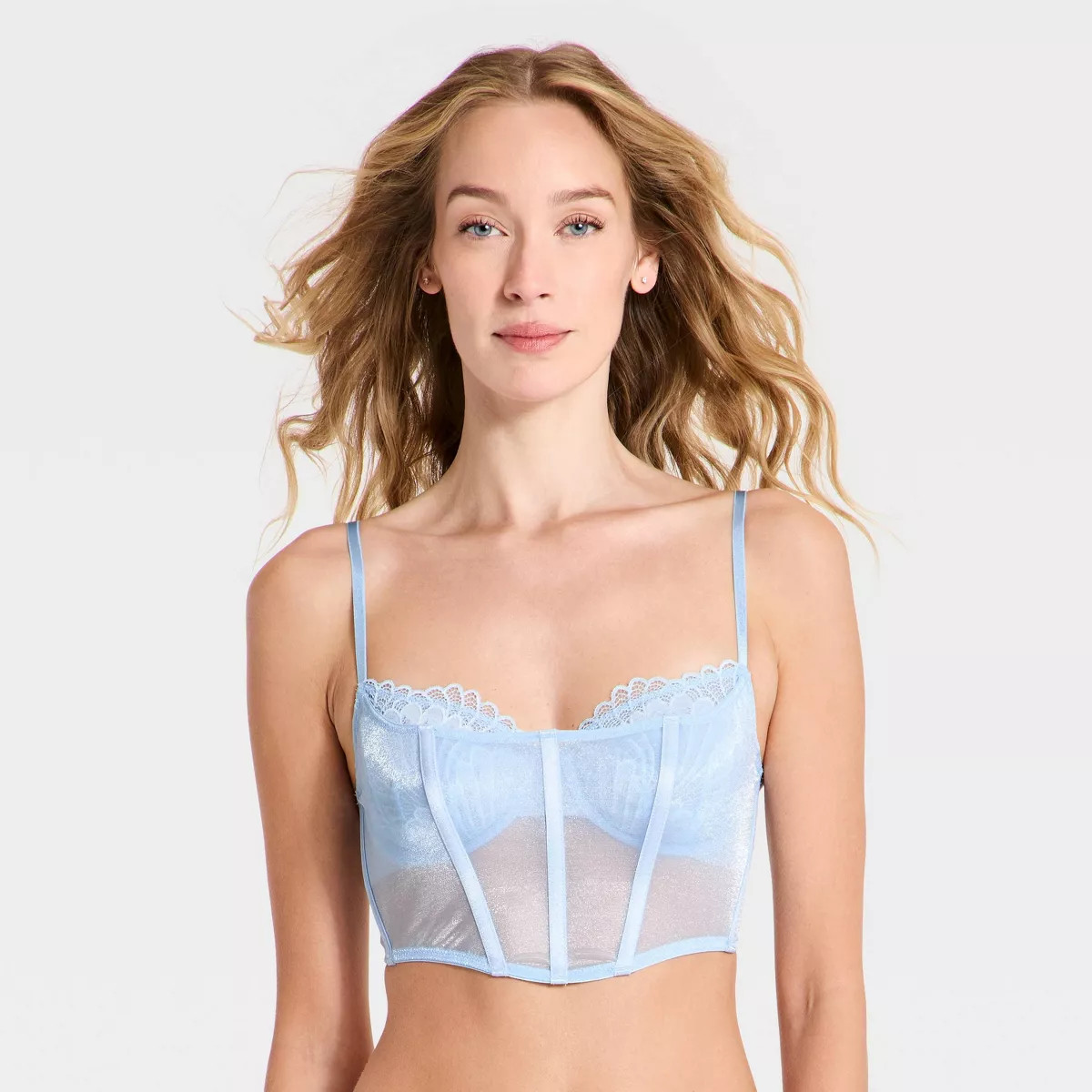 Women's Sheer Shimmer Unlined Corset - Auden\u2122 Blue M | Target