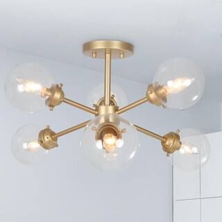 LALUZ Stockton 25 in. 6-Light Modern Farmhouse Natural Brass Sputnik Cluster Semi-Flush Mount wit... | The Home Depot