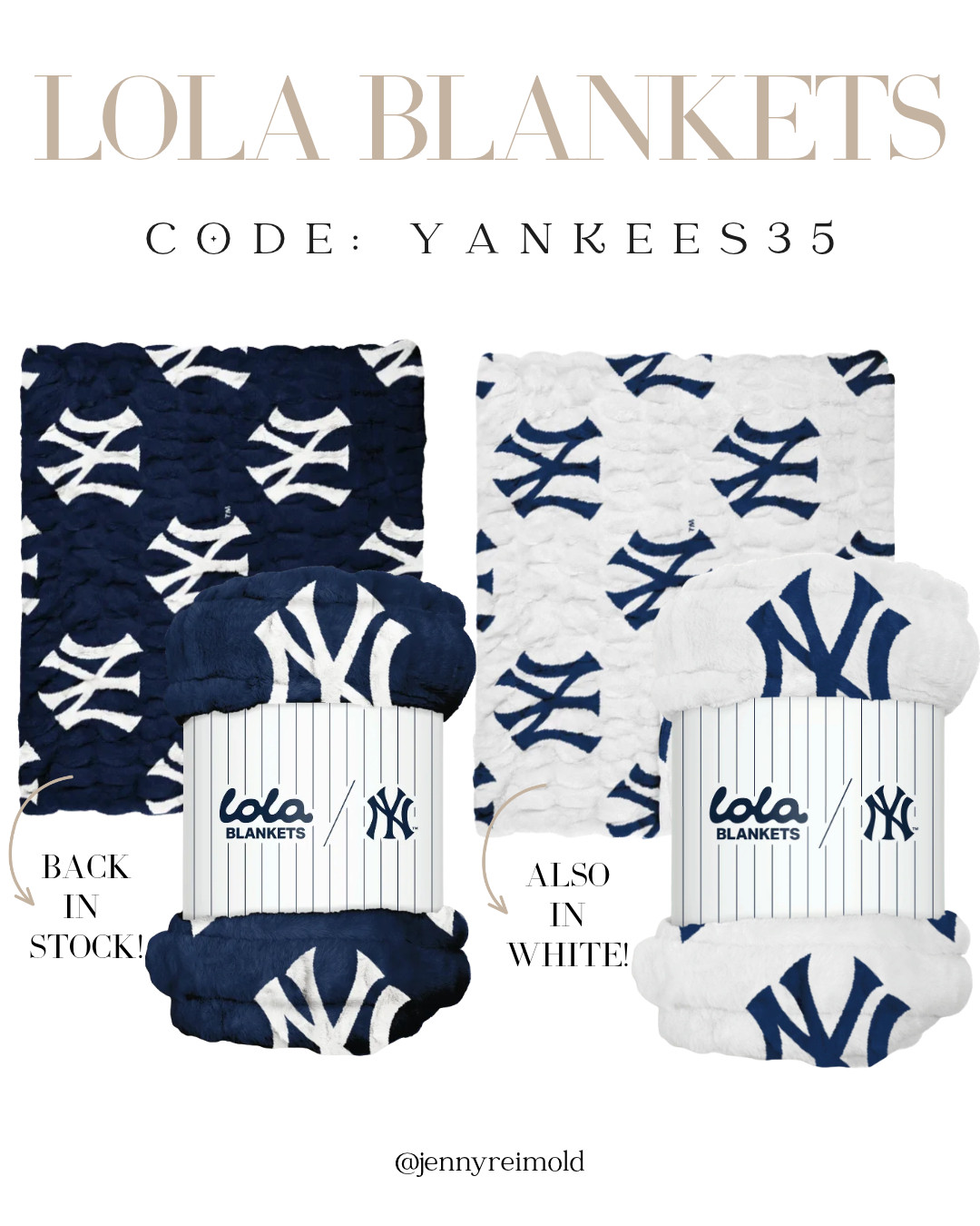 Lola Blankets x Yankees BACK IN STOCK! 🤍 Use code: YANKEES35 for 35% off.

#LTKdayinmylife #LTKSaleAlert