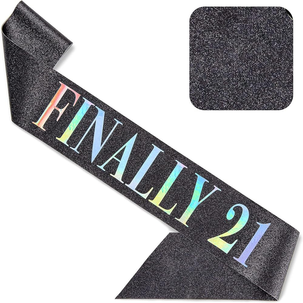 CORRURE 'Finally 21' Birthday Sash With Glitter -Black Sash with Multicolor Foil 21st Birthday Sa... | Amazon (US)