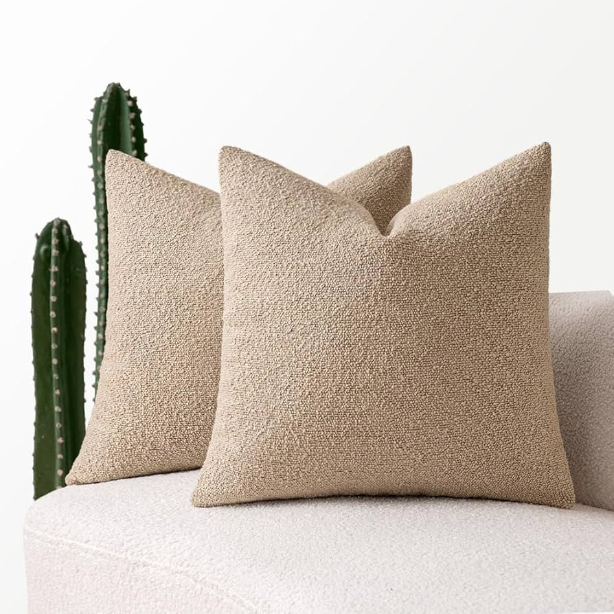 MIULEE 24x24 Decorative Euro Sham Throw Pillows for Bed Set of 2 Textured Boucle Neutral Throw Pi... | Amazon (US)