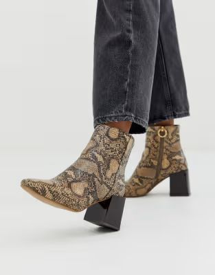 ASOS DESIGN Reed heeled ankle boots in natural snake | ASOS US