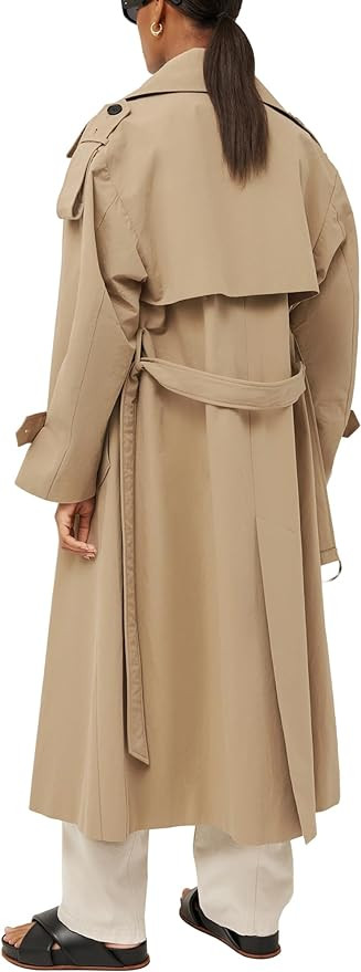 Farktop Womens Oversized Long Trench Coat Double Breasted Lapel Windproof Overcoat with Belt | Amazon (US)