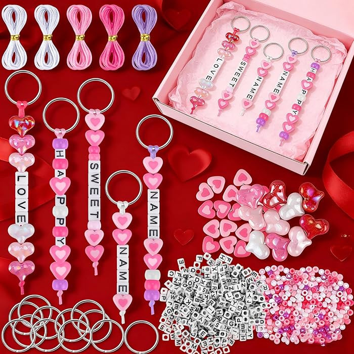 BESARME 546 Pcs DIY Bead Keychain Kit for Women, Valentines Bead Keychain Making Kit Beads Bag Ch... | Amazon (US)