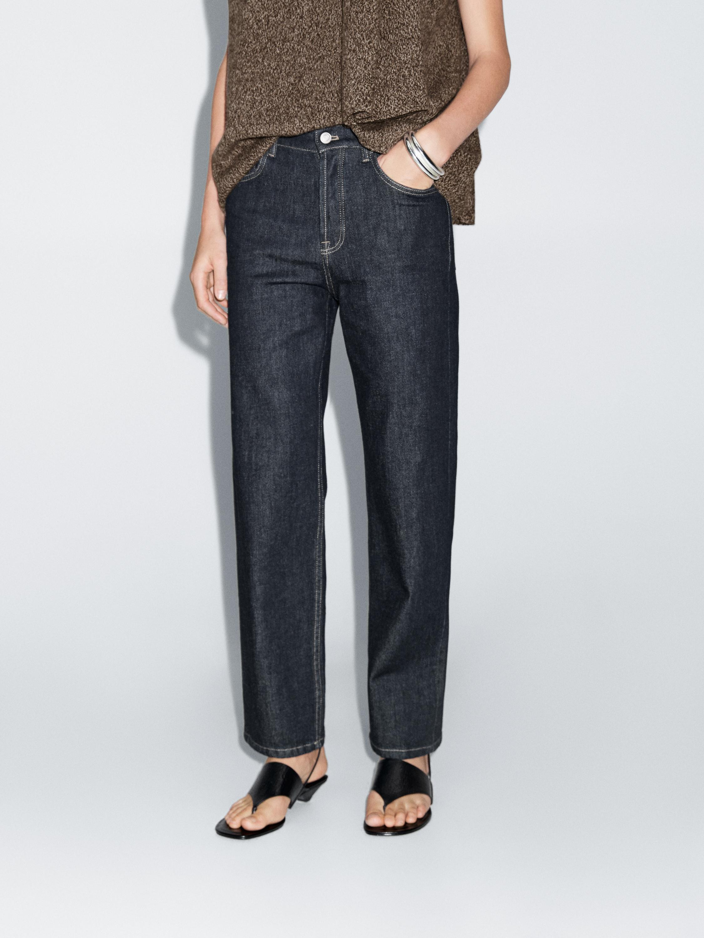 High-waist straight-leg cropped comfort jeans | Massimo Dutti UK
