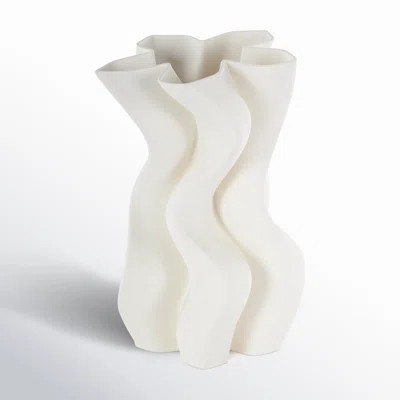 Cole And Grey Ceramic Ribbed Dimensional Wavy Abstract Vase With Floral Shaped Rim | Wayfair North America