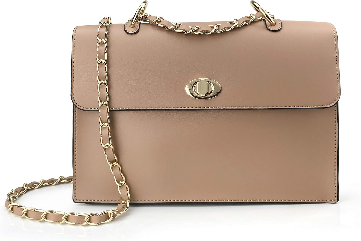 Women Chain Shoulder Handbag with Turn Lock Minimalist Flap Top Cross Body Bag Purse | Amazon (US)