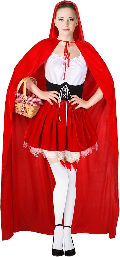 4 Pcs Women's Riding Hood Costume Halloween Party Dress with Red Hooded Cloak White High Socks Pi... | Amazon (US)