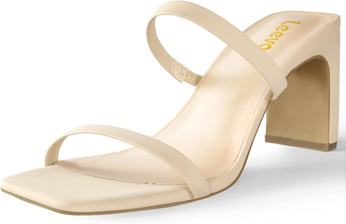 Leevar Square Toe Heels Sandals - White Black Nude Heels Chunky Two Strap Low Heels for Women Lea... | Amazon (US)