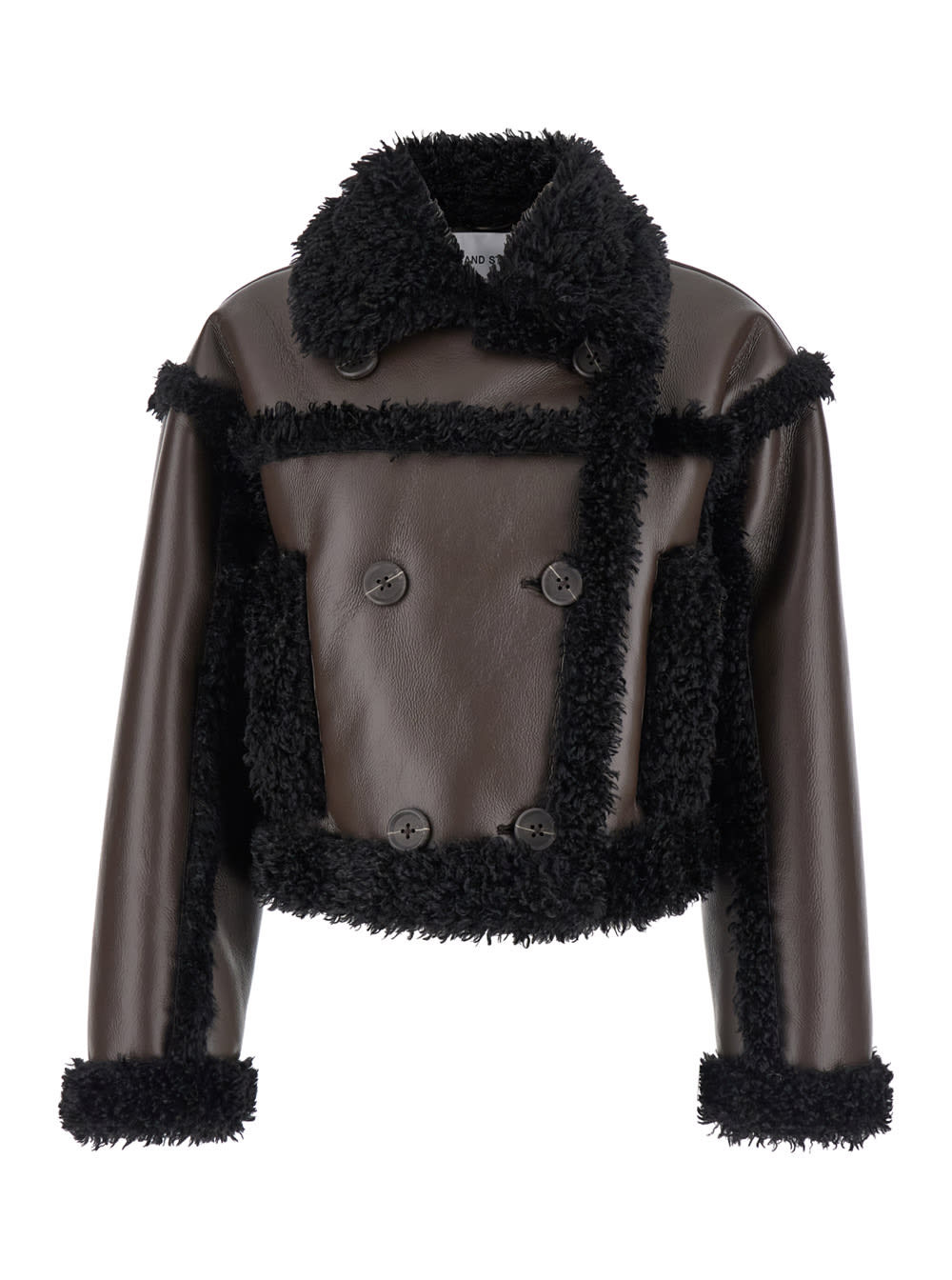 STAND STUDIO kristy Brown Crop Double-breasted Coat With Faux Shearling Trim In Leather Woman | Italist.com US