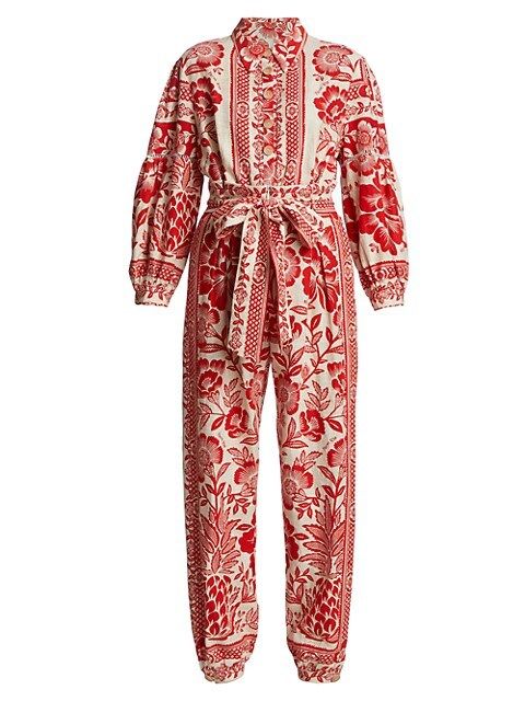 Floral-Print Linen-Blend Jumpsuit | Saks Fifth Avenue
