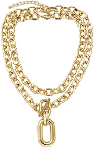 tenghong2021 Layered Chunky Chain Choker Toggle Clasp Necklace Punk Rectangle Oval Pendant Carabi... | Amazon (US)