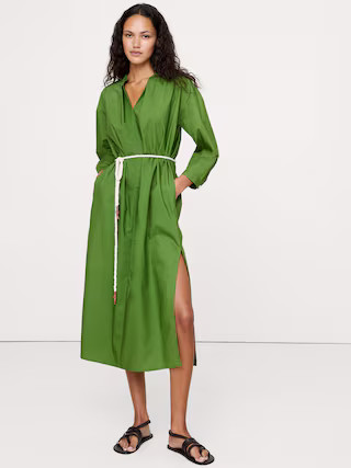 Cotton Poplin Split-Neck Shirt Dress | Banana Republic (US)