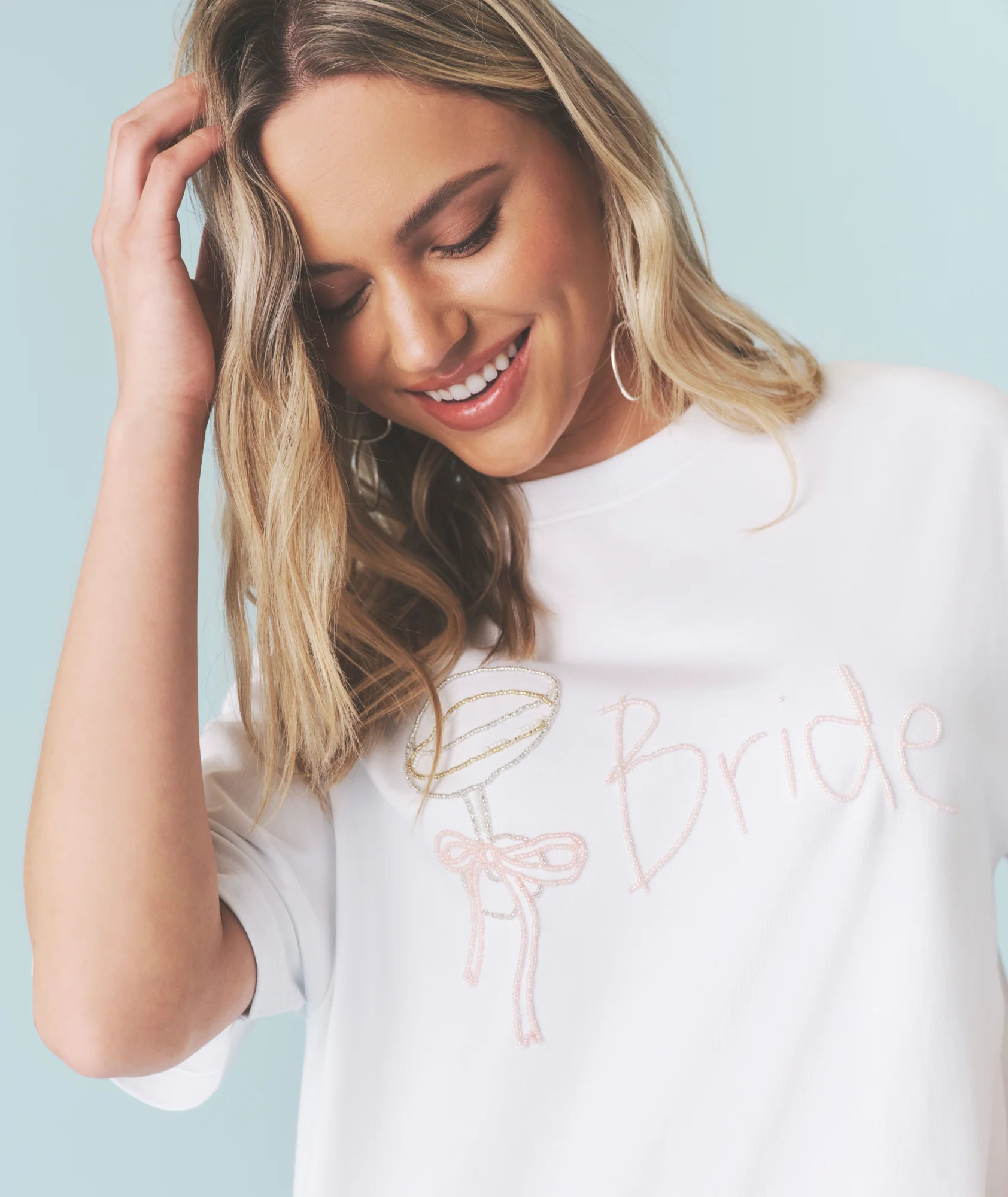 Bride Champagne Coupe Beaded Tee - White | Six Stories