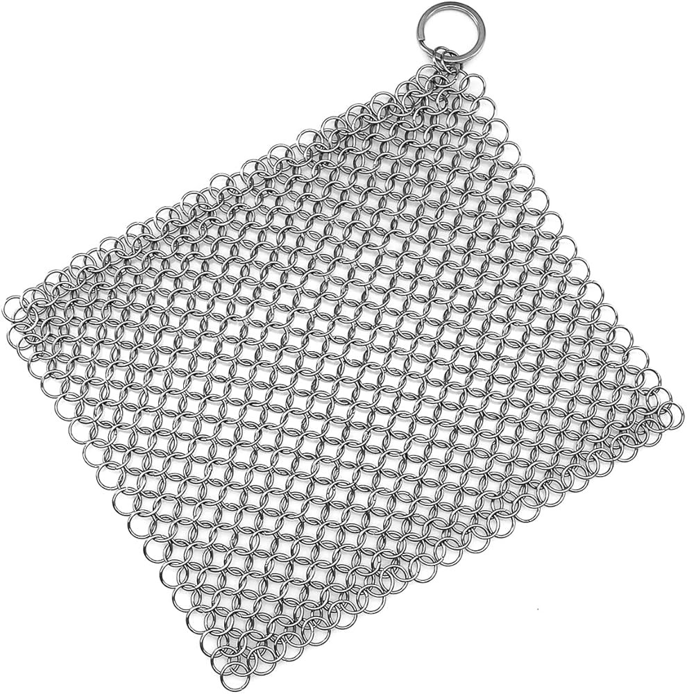 Cast Iron Scrubber 316 Stainless Steel Skillet Cleaner 8"x6" Chainmail Scrubber Scraper Chain Mai... | Amazon (US)