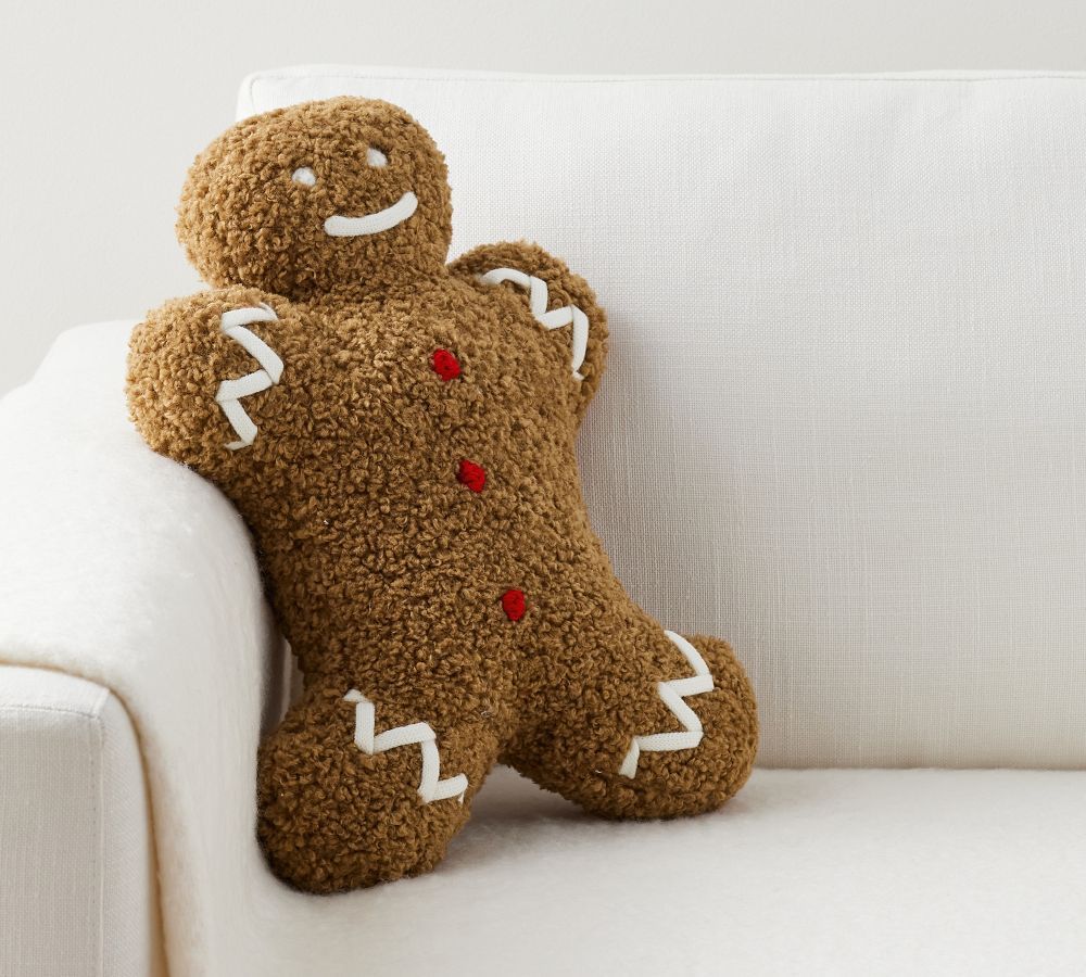 Cozy Teddy Mr. Spice Gingerbread Man Pillow, 16.5x12x7.5&amp;quot;, Tobacco Multi | Pottery Barn (US)
