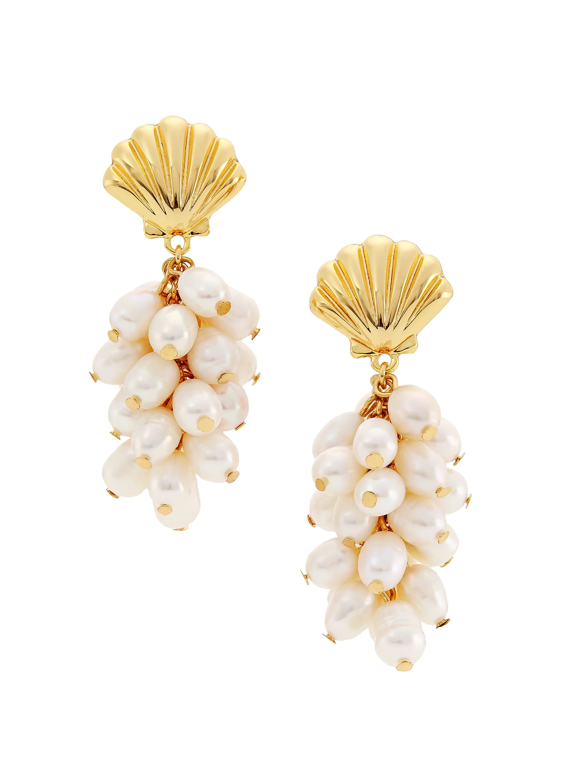 Gold-Plate & Pearl Cluster Drop Earrings | Saks Fifth Avenue