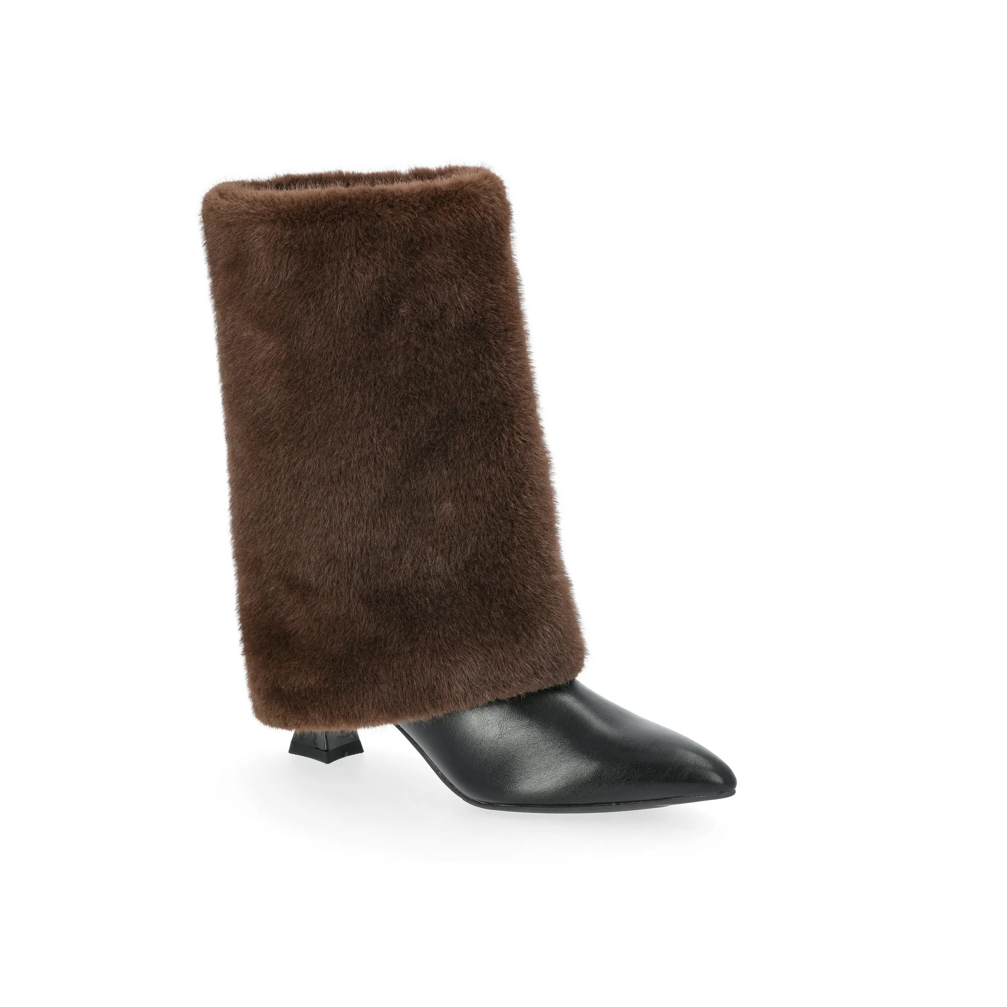 No Boundaries Women's Heeled Faux Fur Cuff Boots | Walmart (US)