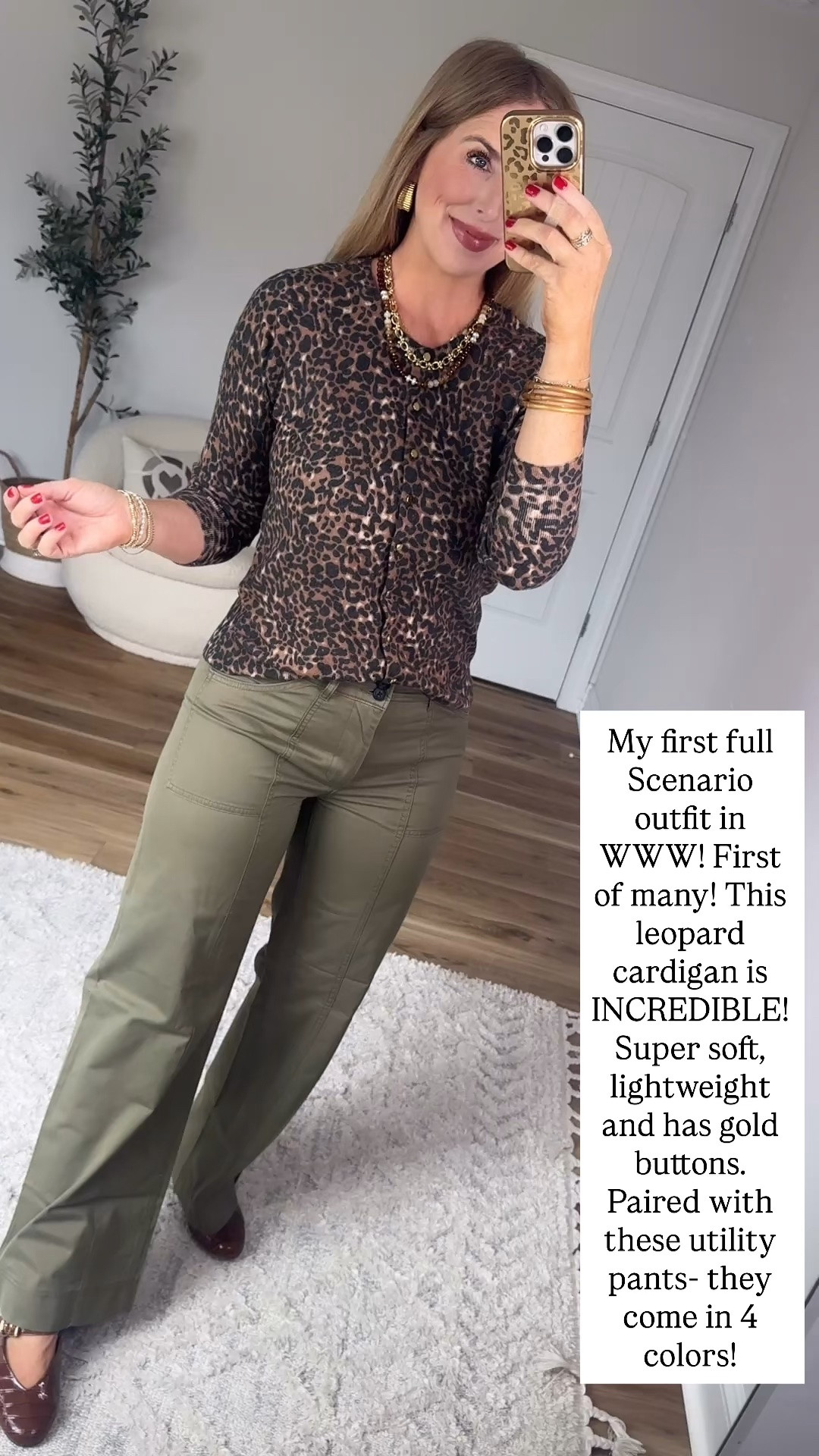 Leopard cardigan and green utility pants

#LTKootd