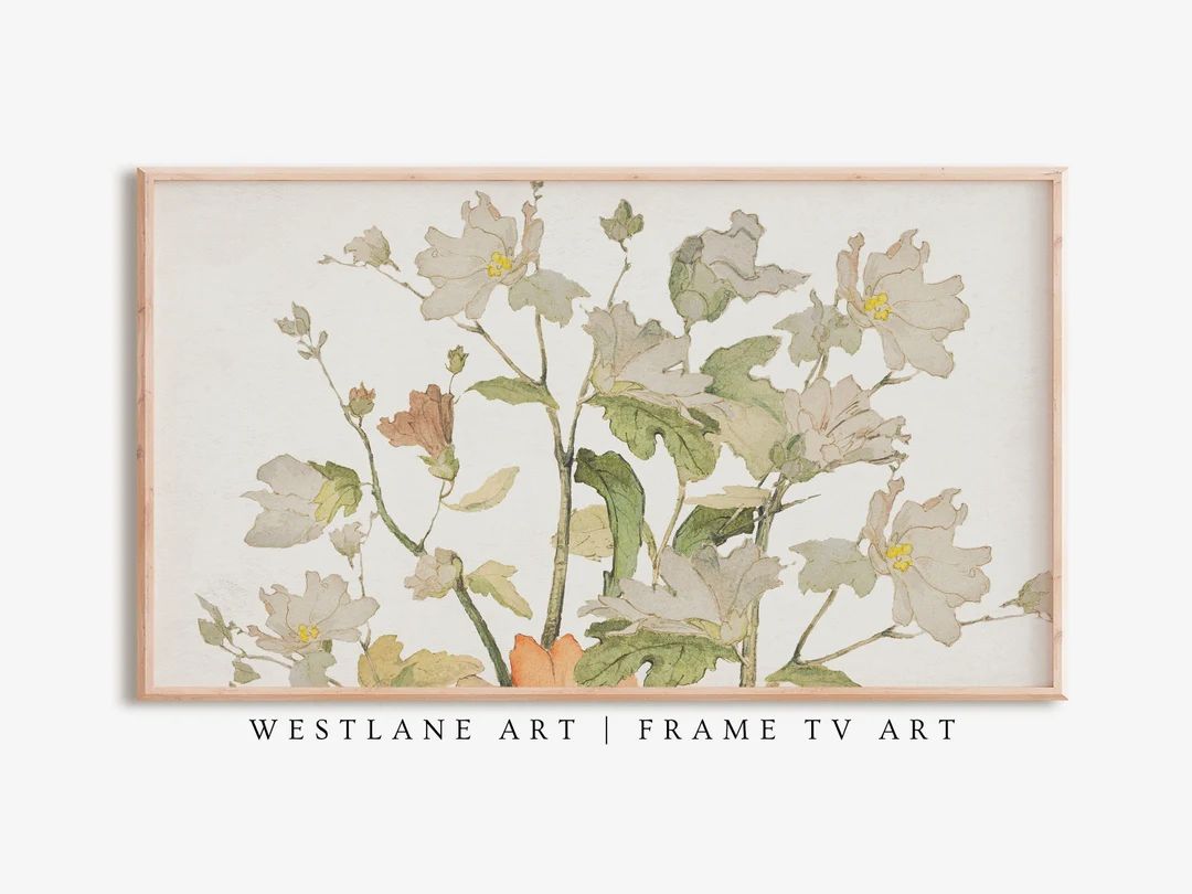 Neutral Flower Watercolour Art Frame TV Art | Botanical Digital Download Printable Painting Girls... | Etsy (US)