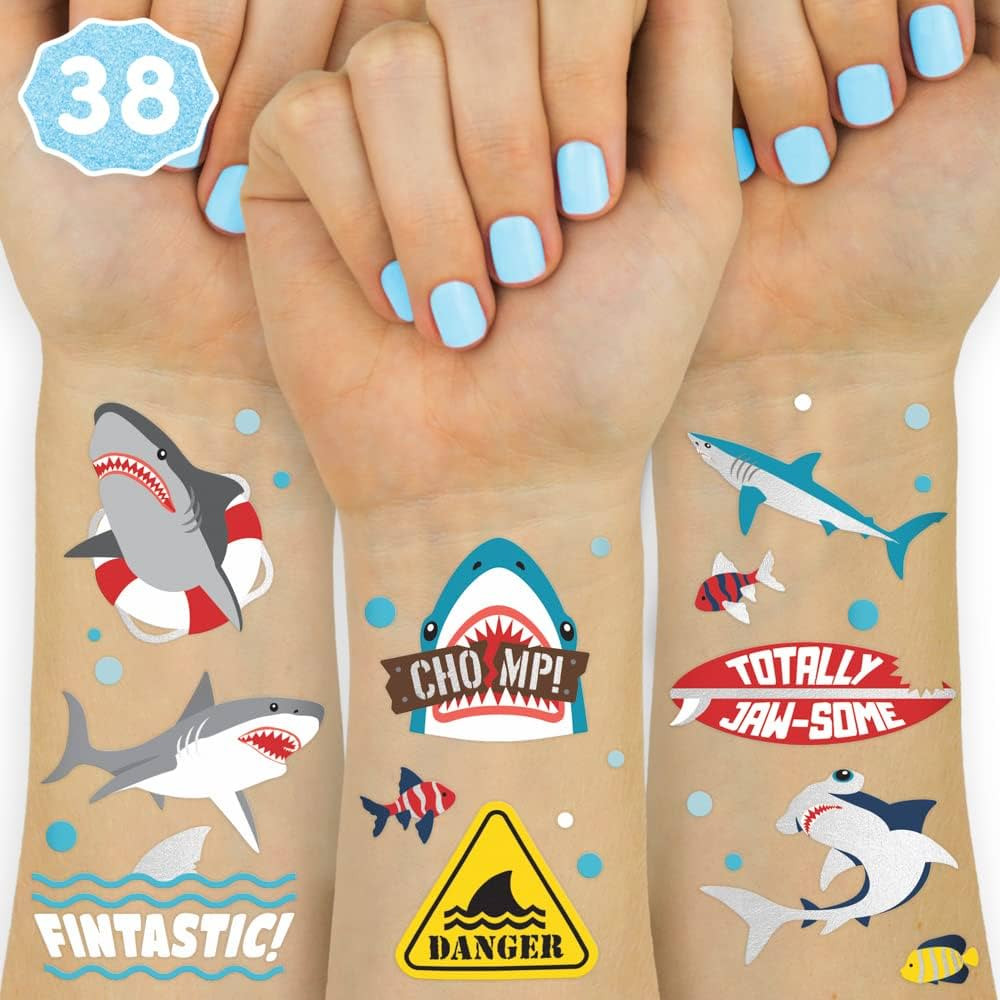 xo, Fetti Shark Temporary Tattoos - 38 Metallic Styles | Underwater Sea Creature, Ocean Animal Bi... | Amazon (US)