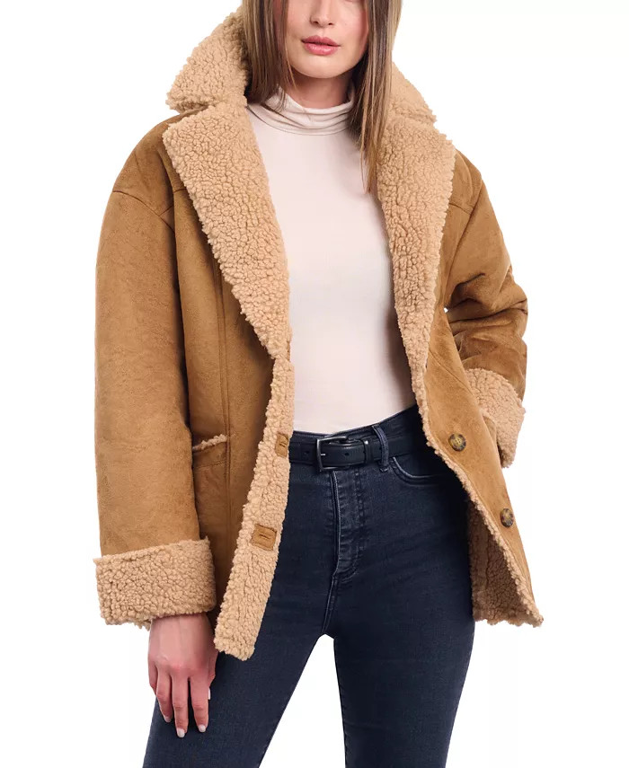 Women's Faux-Shearling Button-Front Coat | Macy's