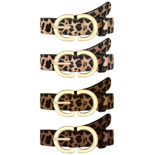 YARIEW 4 Pack Medium Leopard Leather Belts for Women-Leopard Print Fashion Belt for Jeans, Pants, Dresses Gold Buckle Waist Belt Gifts for Ladies | Amazon (US)