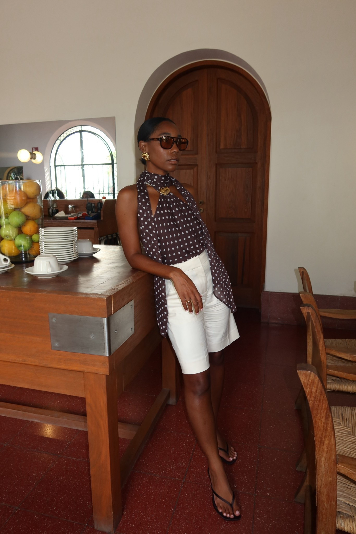 Polka dot halter top and cream shorts 

#LTKStyleTip #LTKTravel #LTKShoeCrush