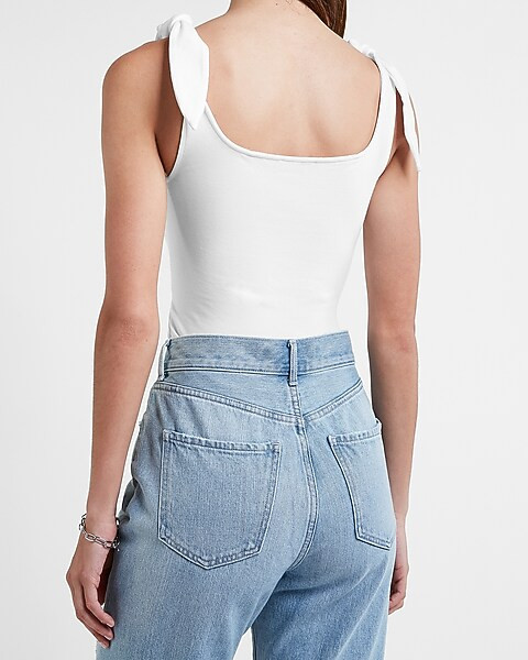 Tie Strap Square Neck Thong Bodysuit | Express